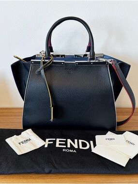FENDI 3jours Leather Black Tote AUTHENTICATED (Retail $3,300)